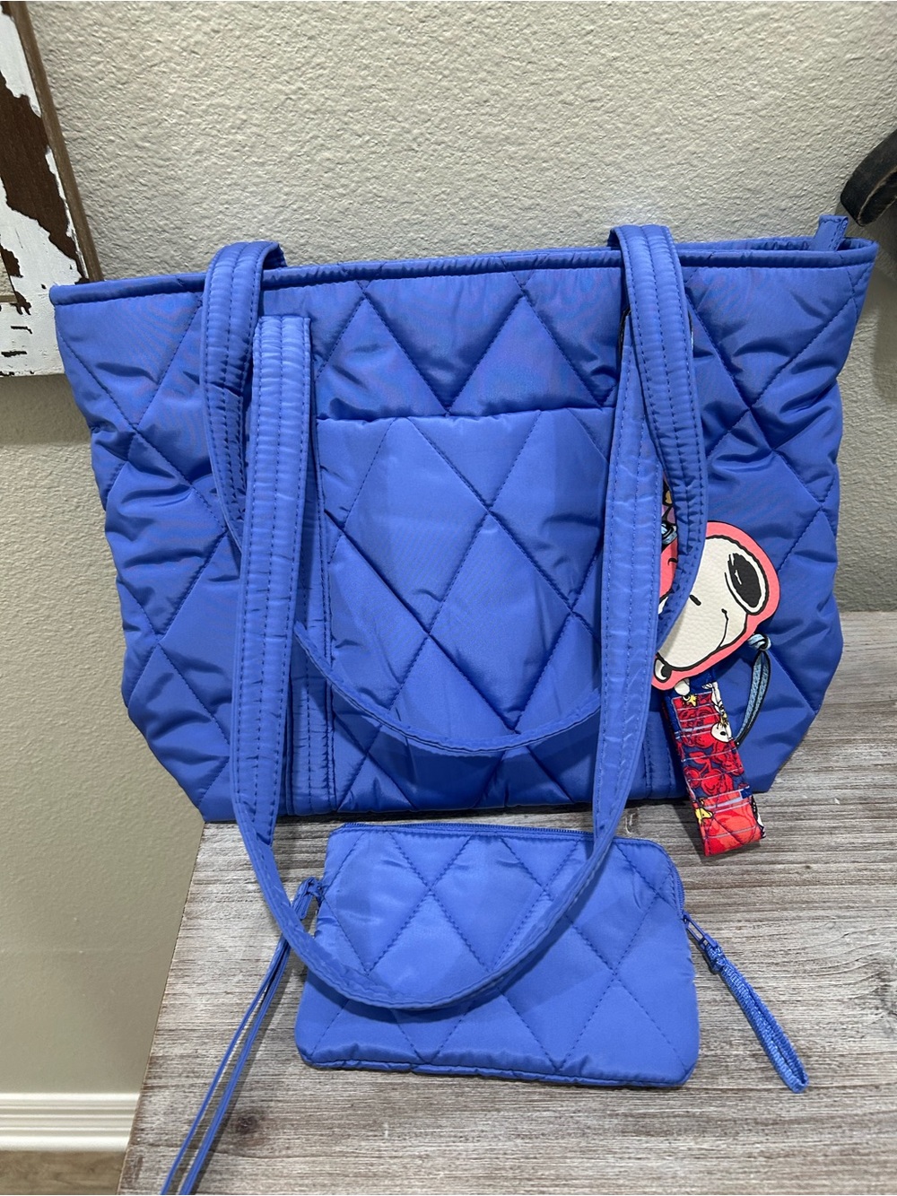 Vera Bradley purse with snoopy tag and matching card holder wallet
